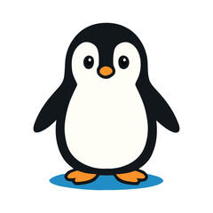 Cute Minimal Cartoon Penguin Standing On Bright Cerulean white Background