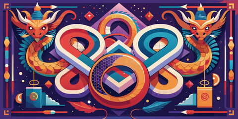 Abstract colorful vector background design with gold circles, seamless pattern, and paisley texture illustration