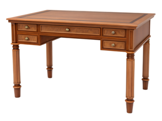 Traditional wooden desk with drawers isolated on transparent background
