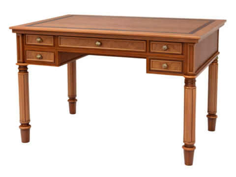 Traditional wooden desk with drawers isolated on transparent background