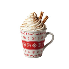Holiday cocoa cup with cinnamon, isolated on transparent background ultrarealistic