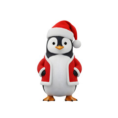 Penguin with Christmas hat, isolated on transparent background ultrarealistic
