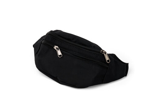 Black men's waist bag isolated on white background.