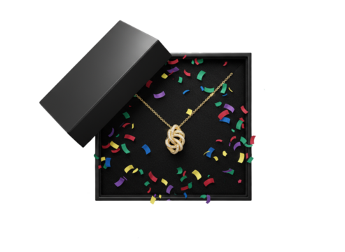 Luxury Surprise Gift Box with Golden Jewelry and Festive Confetti