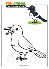 Magpie Bird Coloring Book Page for Kids with a Full Color Reference	