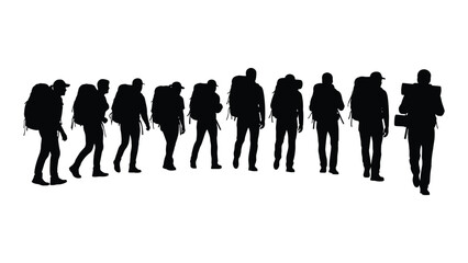 Group of hikers silhouettes isolated on white background, Vector