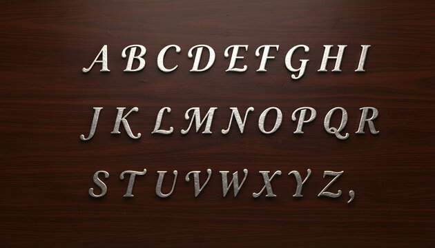 Elegant metallic alphabet letters arranged in rows on dark background - Powered by Adobe