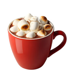 Hot chocolate mug topped with marshmallows, isolated on transparent background ultrarealistic