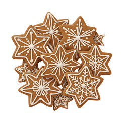 Christmas cookies decorated with icing, isolated on transparent background ultrarealistic