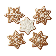 Christmas cookies decorated with icing, isolated on transparent background ultrarealistic