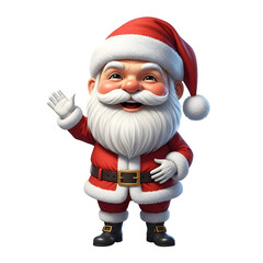 Chibi Santa waving happily, isolated on transparent background ultrarealistic