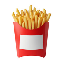 French fries in a red paper box isolated on transparent background, fast food