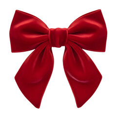 Red velvet bow, isolated on transparent background ultrarealistic