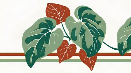 Colorful illustration of lush green leaves with intricate details, showcasing vibrant hues and textures, perfect for nature-themed designs and backgrounds with copy space