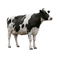 Black and white holstein cow standing isolated on transparent background