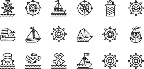 Marine Icons Set Ocean Vessel and Ship Elements in Simple Style