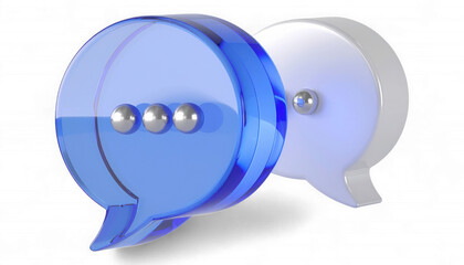 Sapphire Blue Speech Bubble with Metallic Silver Typing Spheres. 3D Modern Messaging and Chat Interaction Icon. Elegant Conversation Indicator Symbol.