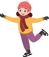 Cute Girl Skiing with a Happy Expression – Winter Activity Illustration