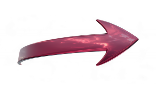 Polished Ruby Red Arrow Pointing Upwards and Right. 3D Hyper-Realistic Growth and Progress Icon. Elegant Crimson Directional Symbol.