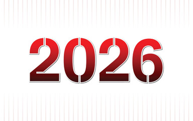 Bold red stencil numbers 2026 displayed prominently against a white background with subtle vertical lines