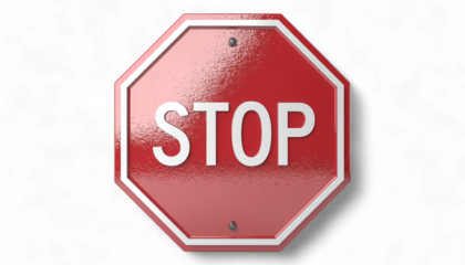 Glossy Crimson Octagonal Stop Sign with Embossed Letters. Hyper-Realistic Traffic and Road Symbol. Elegant Refined Stop Icon.