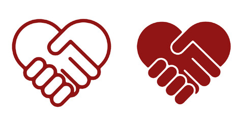 Handshake icon set. Business agreement handshake symbol. Friendly, partnership deal handshake line and silhouette sign. Transparent png and vector illustration.