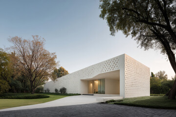 modern house with invisible walls projecting stunning natural landscapes creating immersive experience