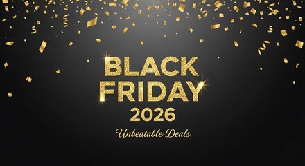 Black Friday 2026 is here with unbeatable deals and falling gold confetti for your marketing promotion campaign this season