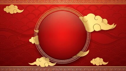 Traditional Chinese Lunar New Year Festive Background with Auspicious Golden Clouds and Ornate Red and Gold Frame, Ideal for Cultural Celebrations and Greetings