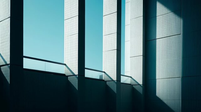 Modern architectural design with striking shadows and bright blue sky backdrop for stunning visuals