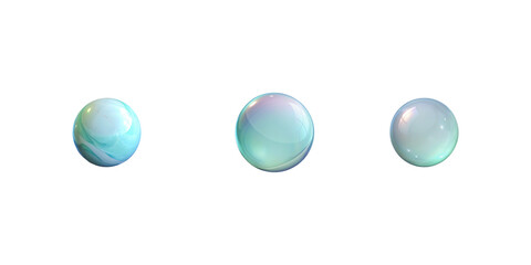 Large glossy iridescent spheres in teal, mint and pearl hues with smooth highlights and soft reflections for abstract decorative design.