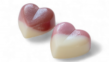 Jewel Toned and Pastel Pink Heart Shaped Candies. Hyper-Realistic 3D Romantic Sweet Treats. Elegant Glossy Heart Candy Icons.