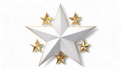 Cluster of Seven Five Pointed Gold and Ivory Stars. Hyper-Realistic 3D Rating and Achievement Icons. Elegant Polished Metallic Stars.