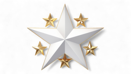Cluster of Seven Five Pointed Gold and Ivory Stars. Hyper-Realistic 3D Rating and Achievement Icons. Elegant Polished Metallic Stars.