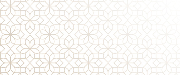 Seamless vector pattern of thin gold and white lines. Geometric linear floral tile pattern. Wedding design with gold lines on white background. Luxurious oriental art deco texture background.