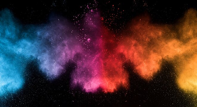 Colorful explosion of powder with a dark background for abstract design