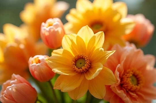 Orange daisy flowers background. Themes related to gardening, seasonality, happiness, spring, and natural well being