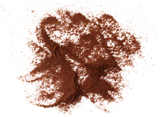 Ground coffee scattered isolated on white background, top view