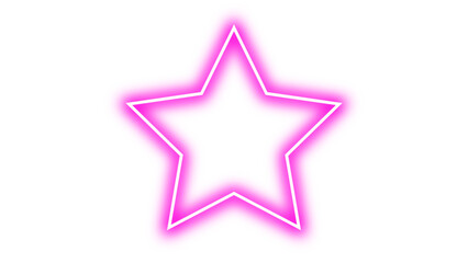Neon glowing pink star shape frame. Pink star light with realistic neon glow effect. Shining neon glow star isolated on transparent background. Vector illustration.