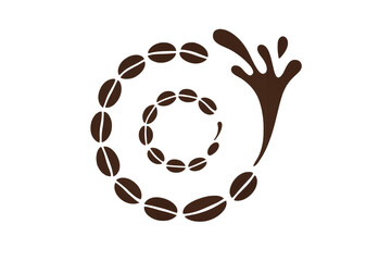 Coffee beans forming a spiral with splash vector creating a dynamic beverage logo on transparent background