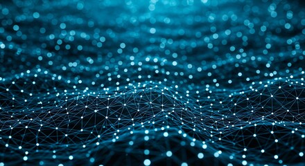 Abstract blue digital network grid with glowing nodes and connections, representing data and technology