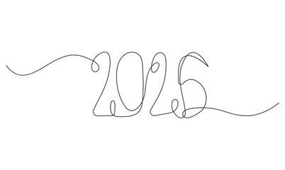 2026 New Year Continuous Line Drawing on White and Black. Continuous Line 2026 New Year Typography Art Minimalist Design