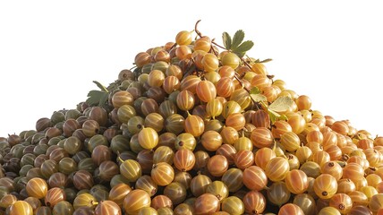 Fresh ripe gooseberries piled on clean white background studio