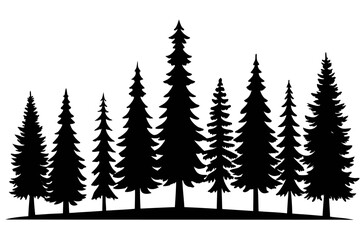 Obraz premium A set of winter forest tree silhouettes, including fir and pine, for a Christmas holiday landscape illustration