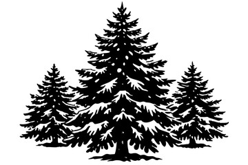 Isolated vectors of evergreen Christmas pine and fir trees with snow, perfect for winter holiday and forest nature illustrations