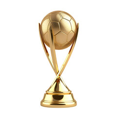 Golden trophy cup beside soccer ball, championship awards for football tournament winners, isolated on a transparent background