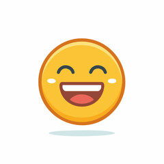 Fototapeta premium Joyful yellow emoji face laughing with eyes closed and wide open mouth