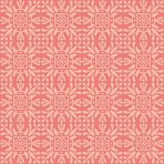 Ornamental seamless pattern with symmetric floral shapes and decorative lines, perfect for textiles, wallpapers, packaging, and digital design projects