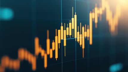 A close-up of a financial chart displaying candlestick patterns, illustrating market trends with vibrant colors and dynamic movement.