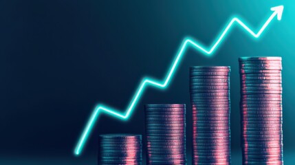 A visual representation of financial growth, featuring stacks of coins and an upward trending graph, symbolizing increasing wealth and investment success.